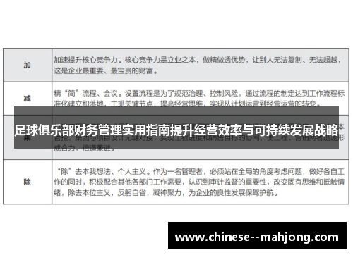 足球俱乐部财务管理实用指南提升经营效率与可持续发展战略